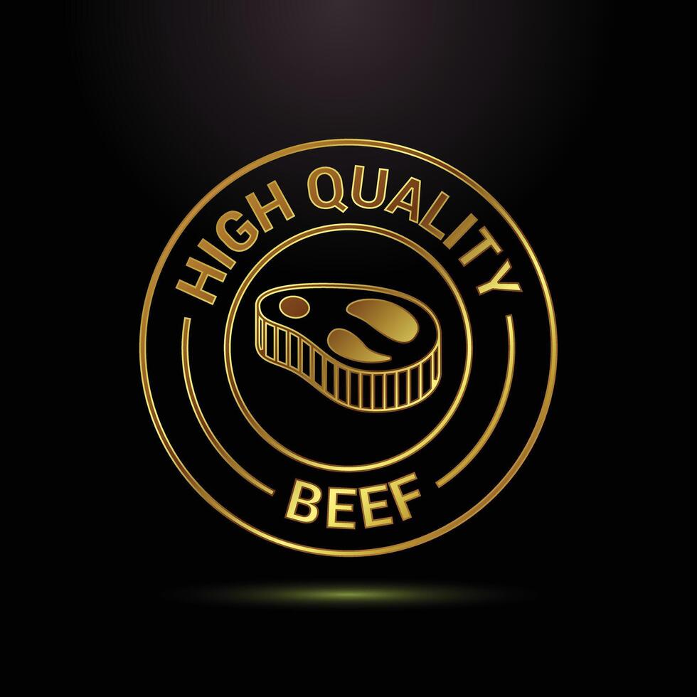 Golden Emblem of High Quality Beef with a Cut of Steak, Luxury Design vector