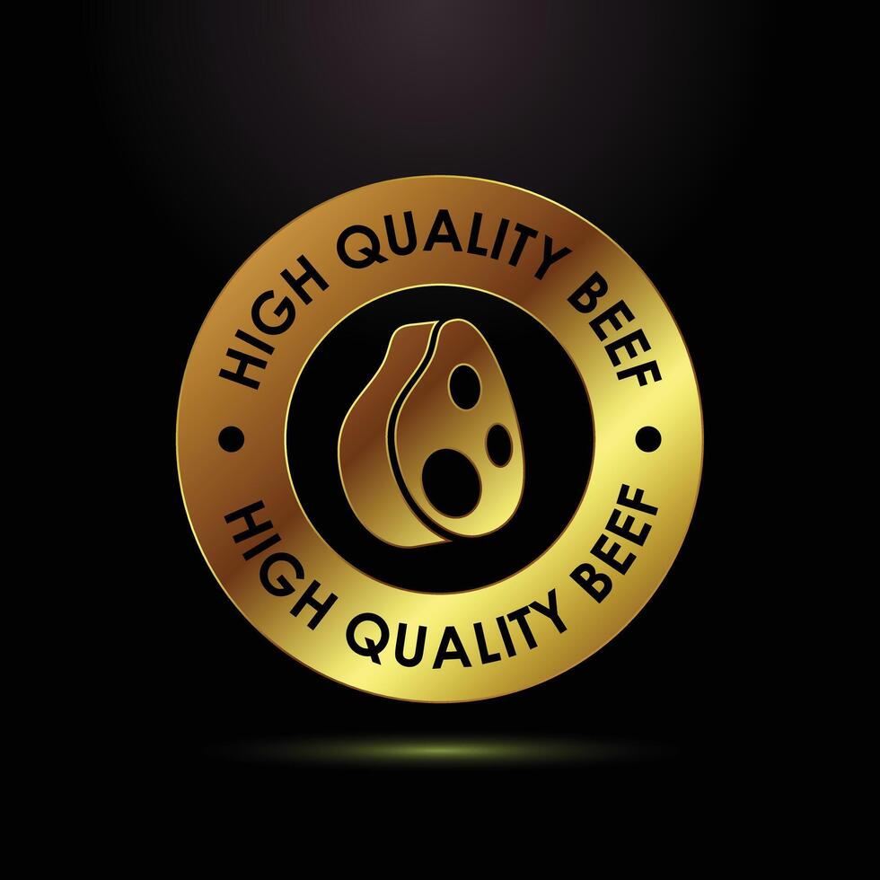 Golden Seal of High Quality Beef with Meat Cutout and Bold Lettering Design vector