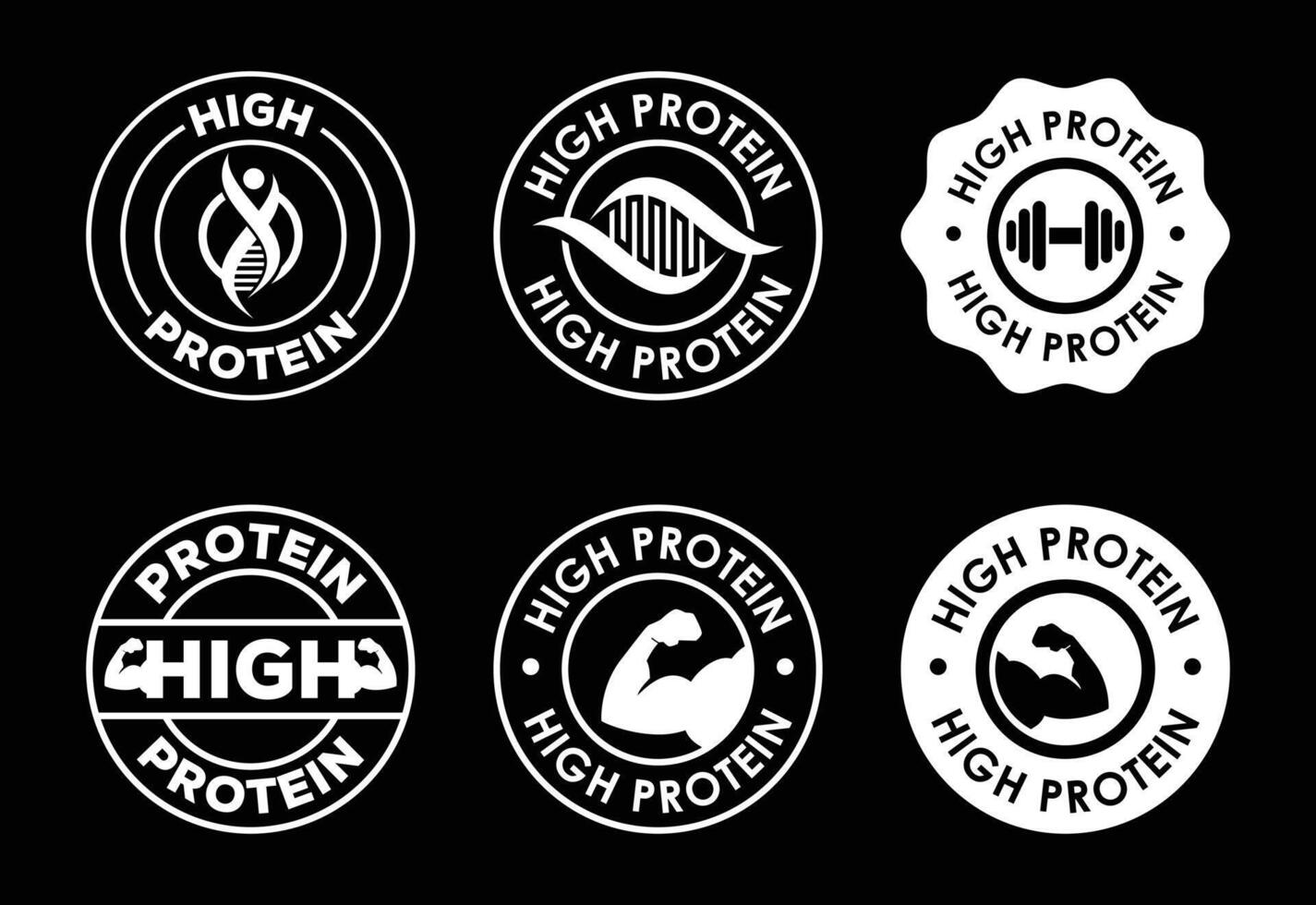 High Protein Logos Collection Nutrition and Fitness Marketing for Health Products and Supplements vector