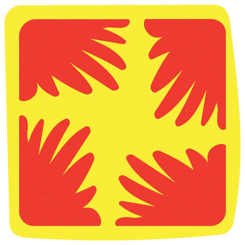Hard Drawn Retro Yellow Red Flower Abstract Element vector