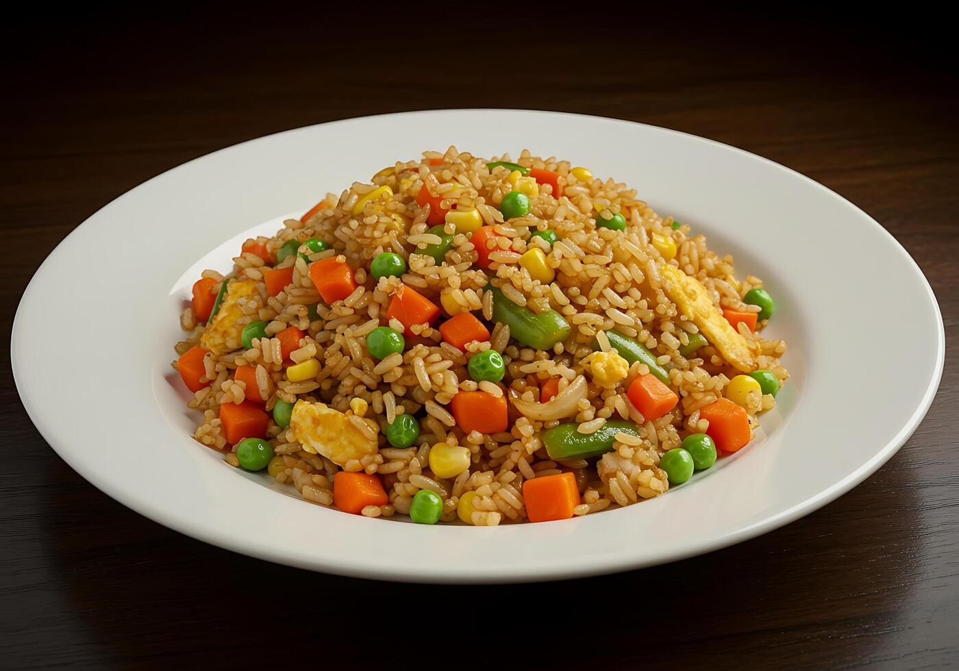 A plate of fried rice with vegetables and carrots photo