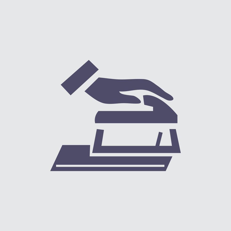 A simple cleaning icon shows a hand pushing a cleaning brush across a surface, symbolizing cleanliness and sanitation. vector
