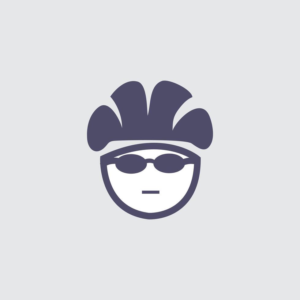 Minimalist icon shows a triathlete with helmet and glasses against a light background. vector