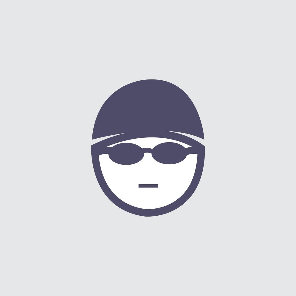 Stylish triathlon icon shows a swimmer wearing a cap and goggles, minimal face graphic for sports events. vector