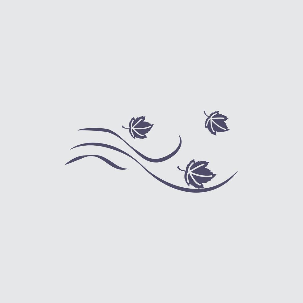 A stylized weather forecast icon depicts wind gusts and swirling leaves representing an autumn breeze or fall weather. vector