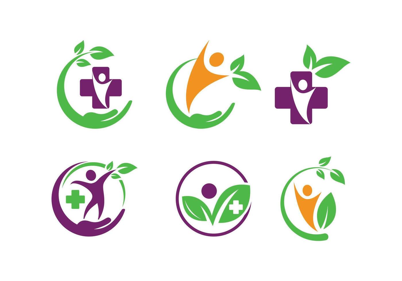 Holistic Health and Wellness Logos Featuring People, Crosses, and Nature vector