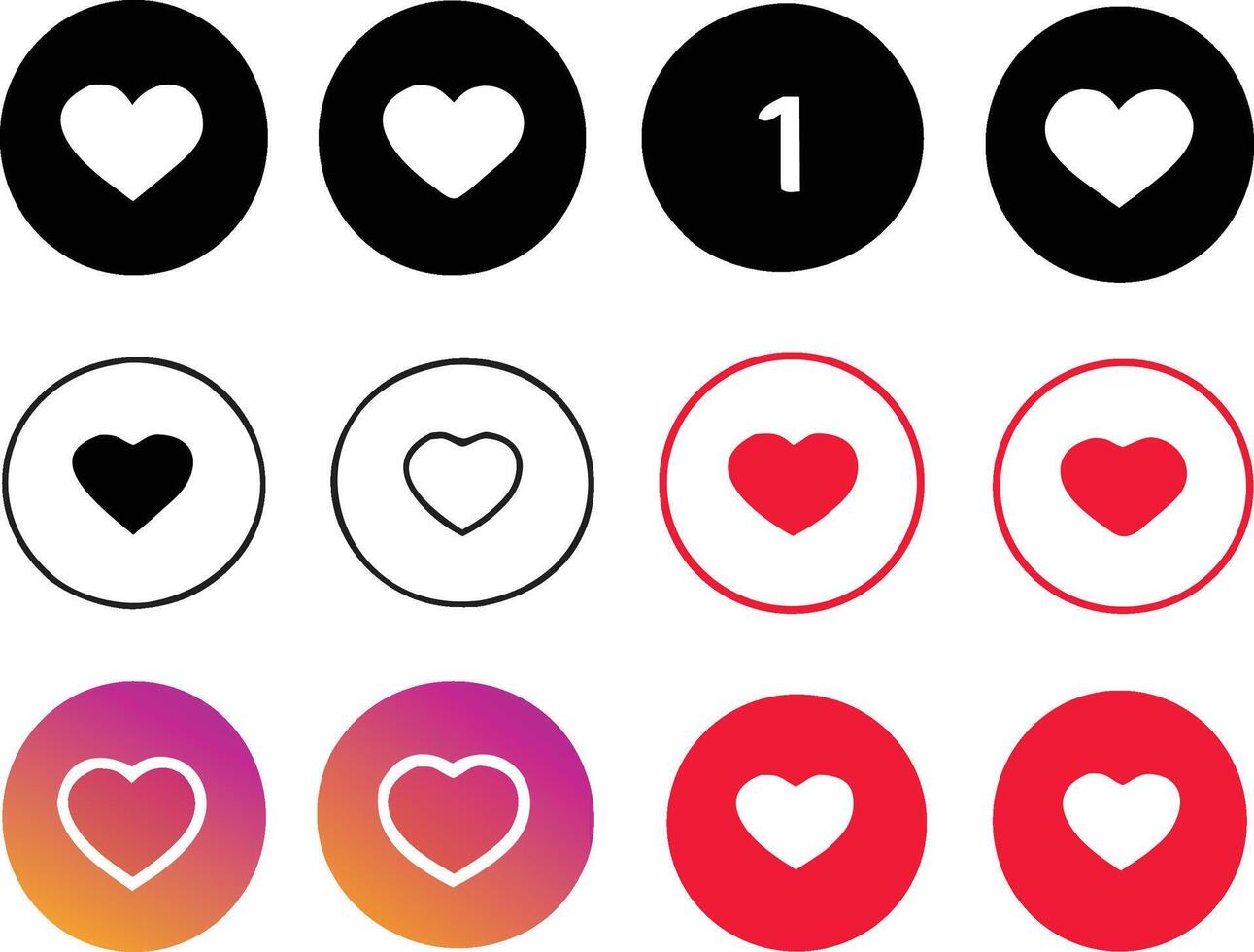 Collection of social media heart icons and notification count. vector