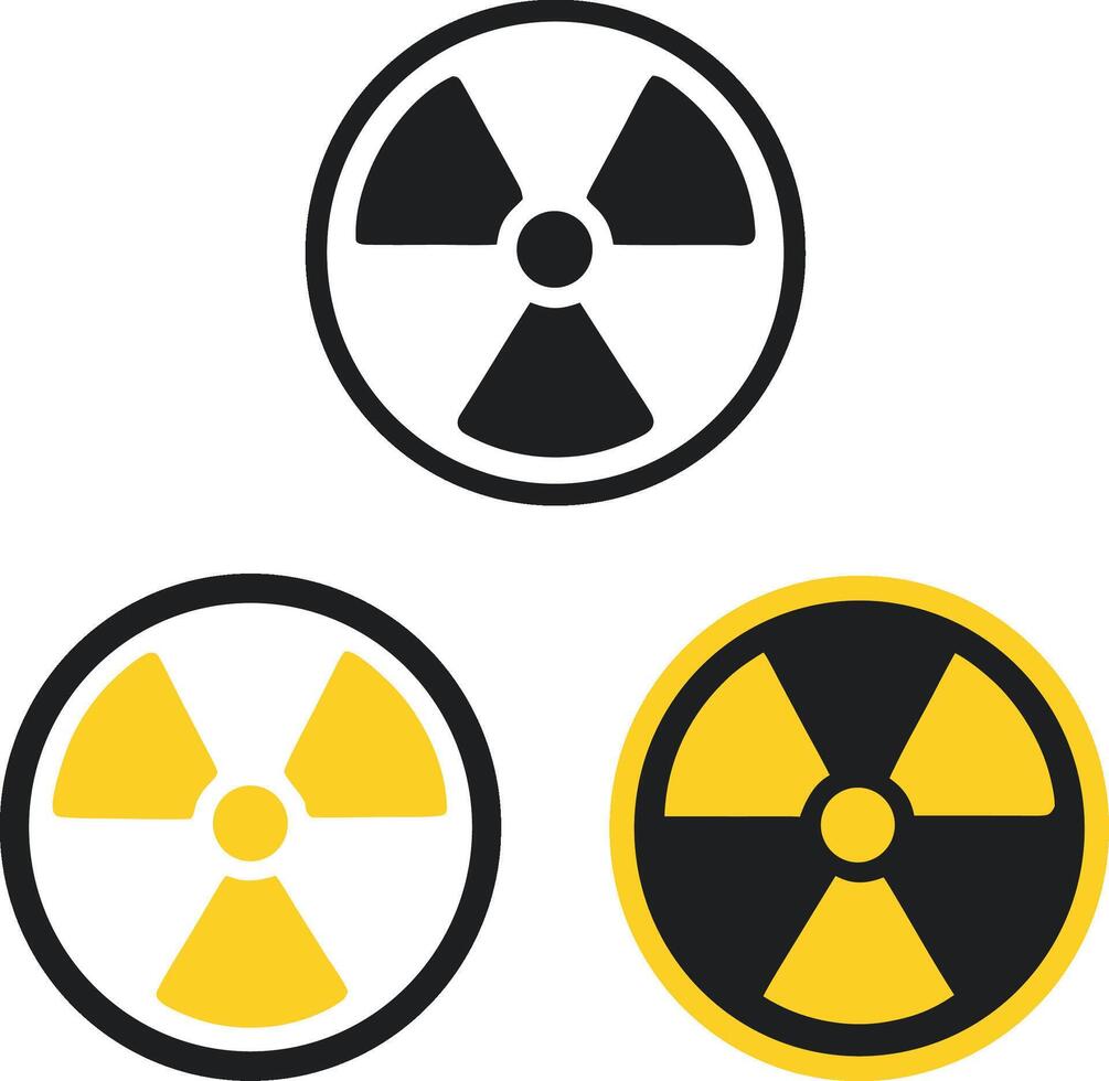 Collection of radiation hazard warning symbols in different styles. vector