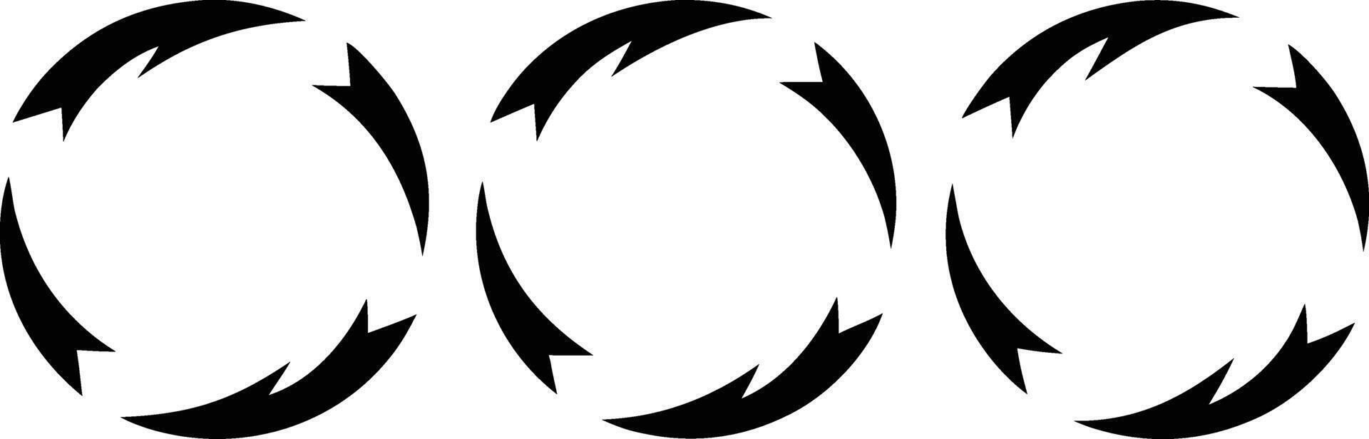 Three black circular arrow graphics on a white background. vector