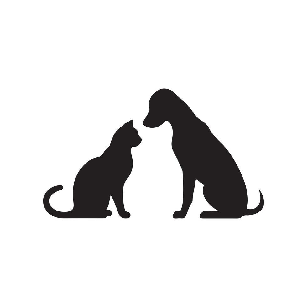 Dog and Cat Silhouette Icons for Pet Care and Animal Friendship vector