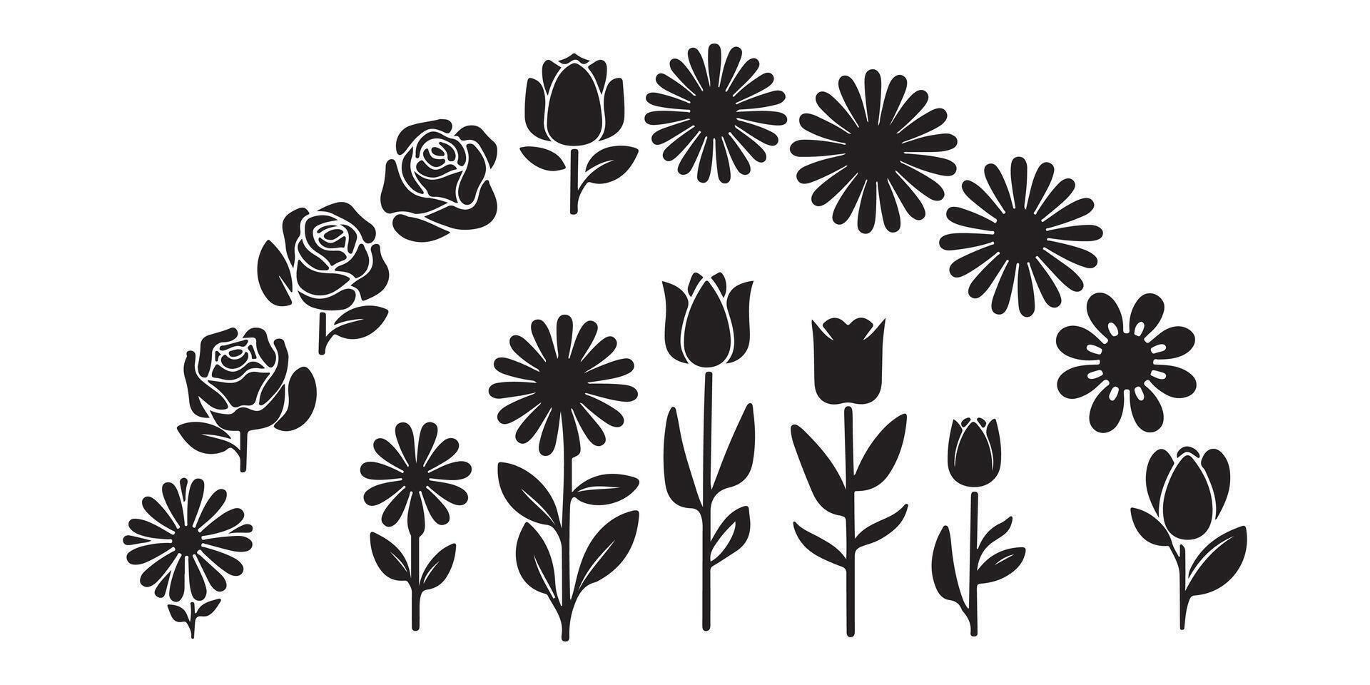 Floral Plant Icons for Decoration and Nature Themes vector