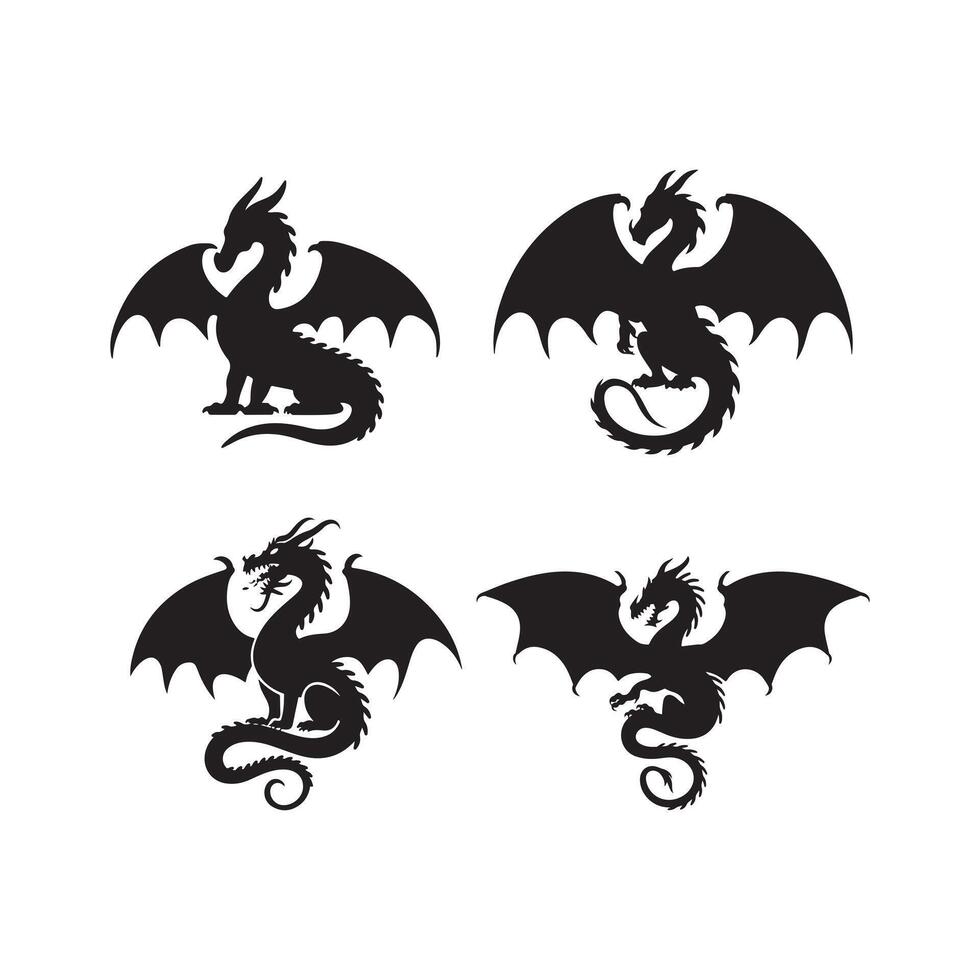 Flying Dragon Set Icons for Mythical and Fantasy vector