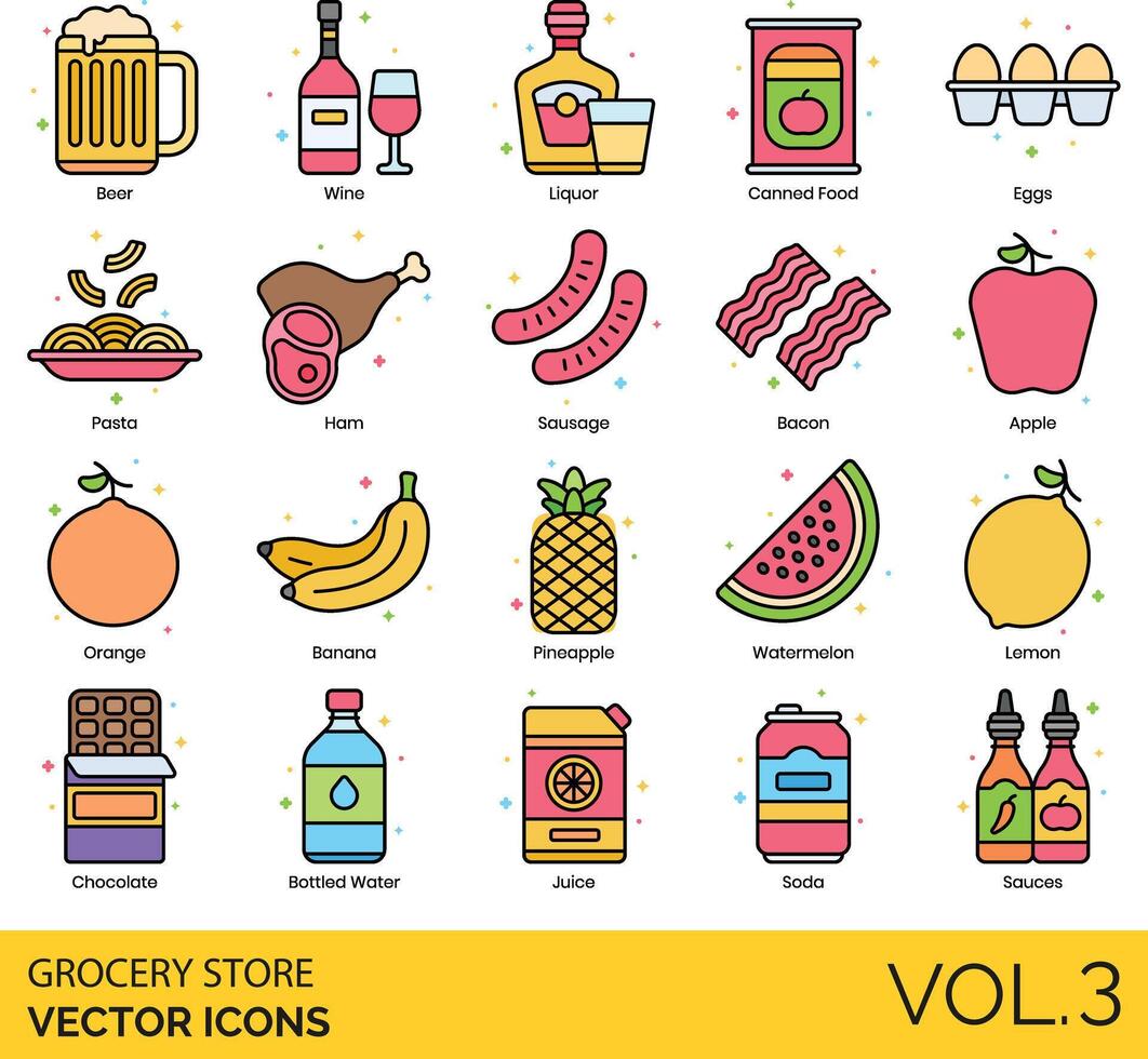 Grocery store icons, set of food and drink icons vector