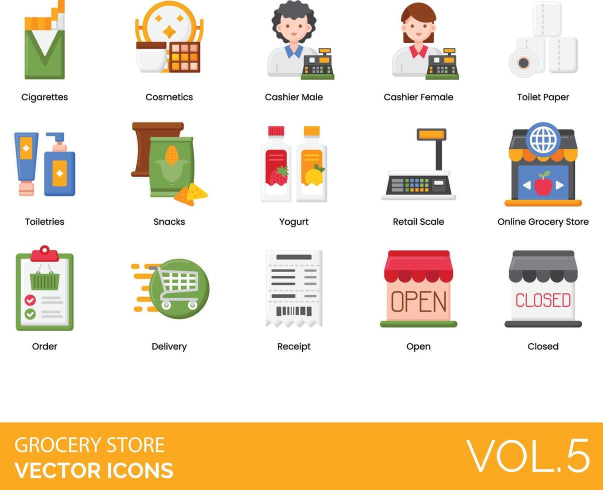 Grocery store icons set vector