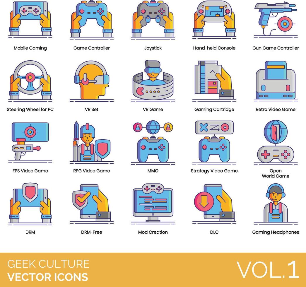 Geek culture icons set 1 vector