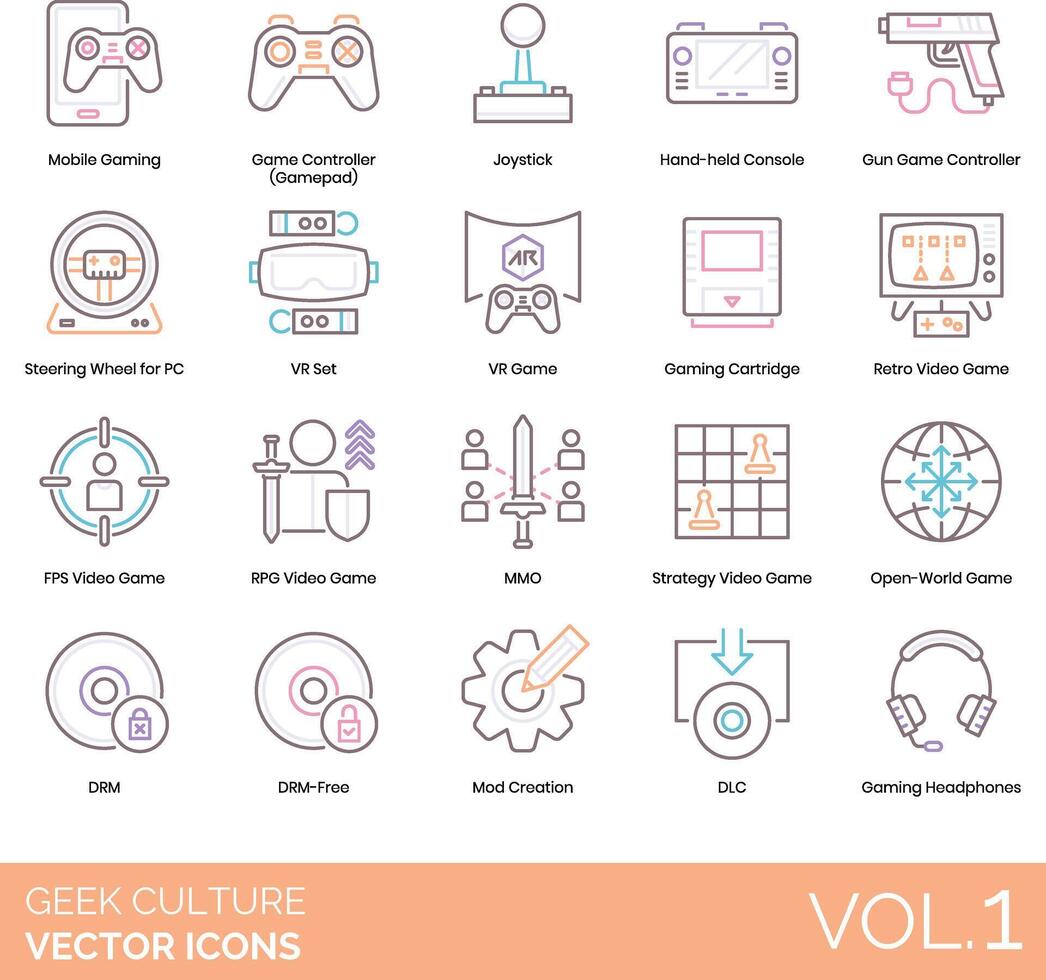 Geek culture icons set, volume 1 vector