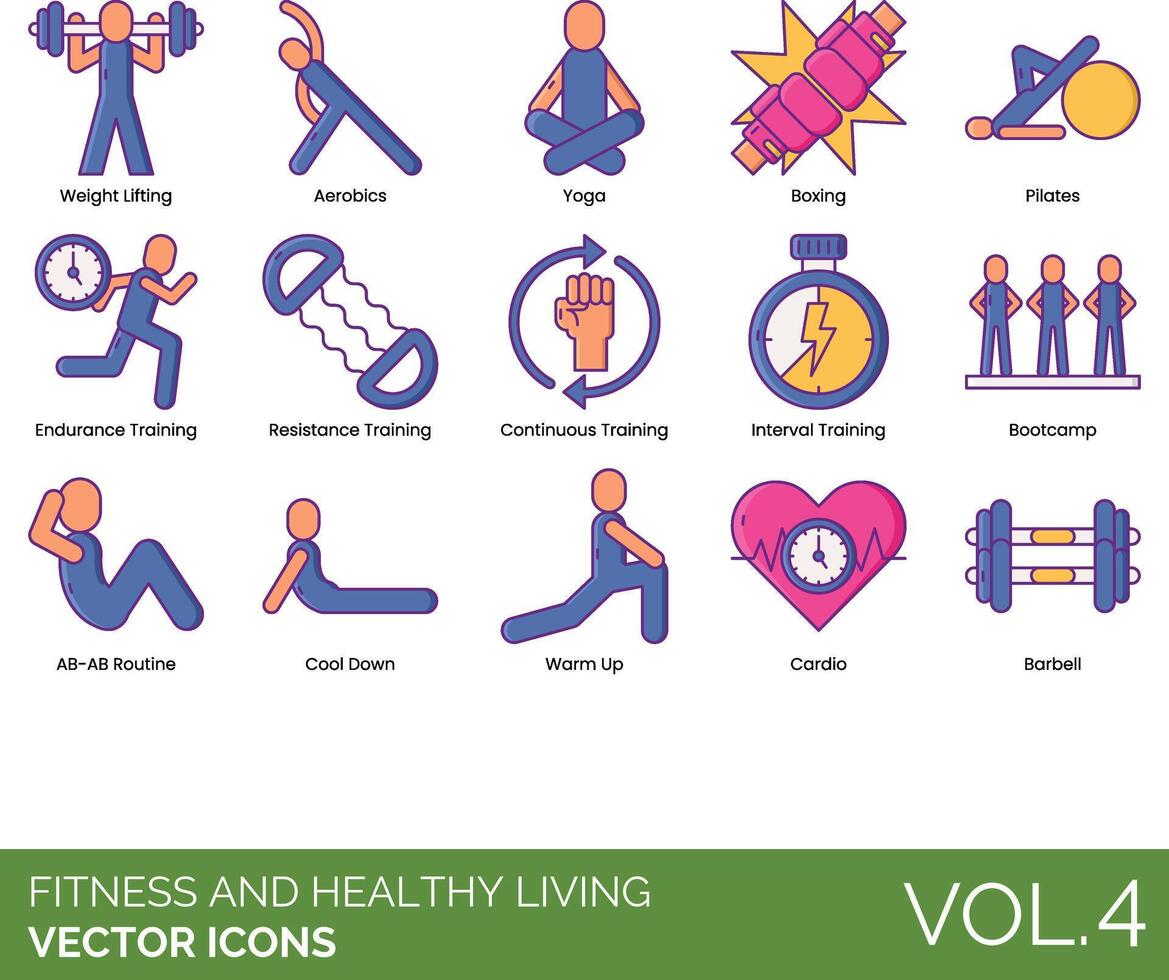 Fitness and healthy living icons set, vol 4 vector