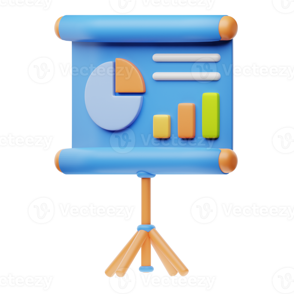 A blue presentation board with a bar chart on it png