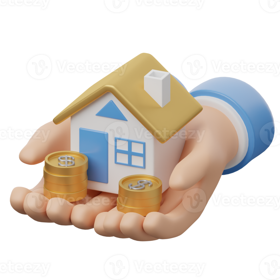 A hand holding a house and coins png