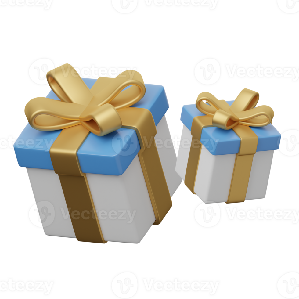 Two gift boxes with blue and gold ribbons on a black background png