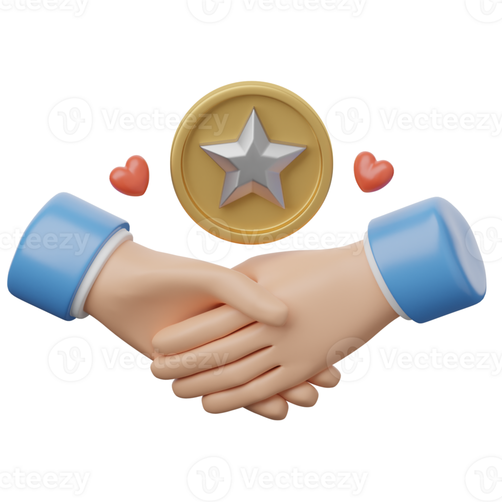 Two hands shaking with a gold star and hearts png