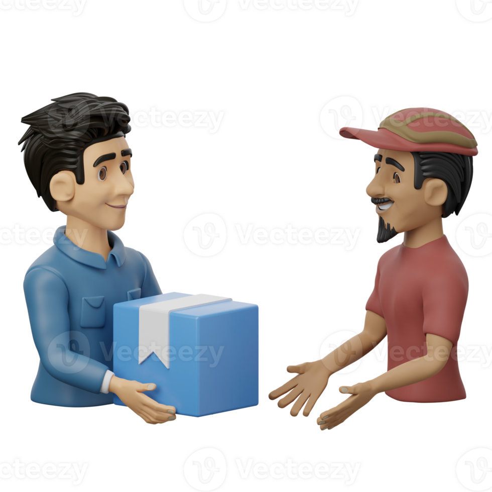 Two figurines of two men shaking hands with a box png