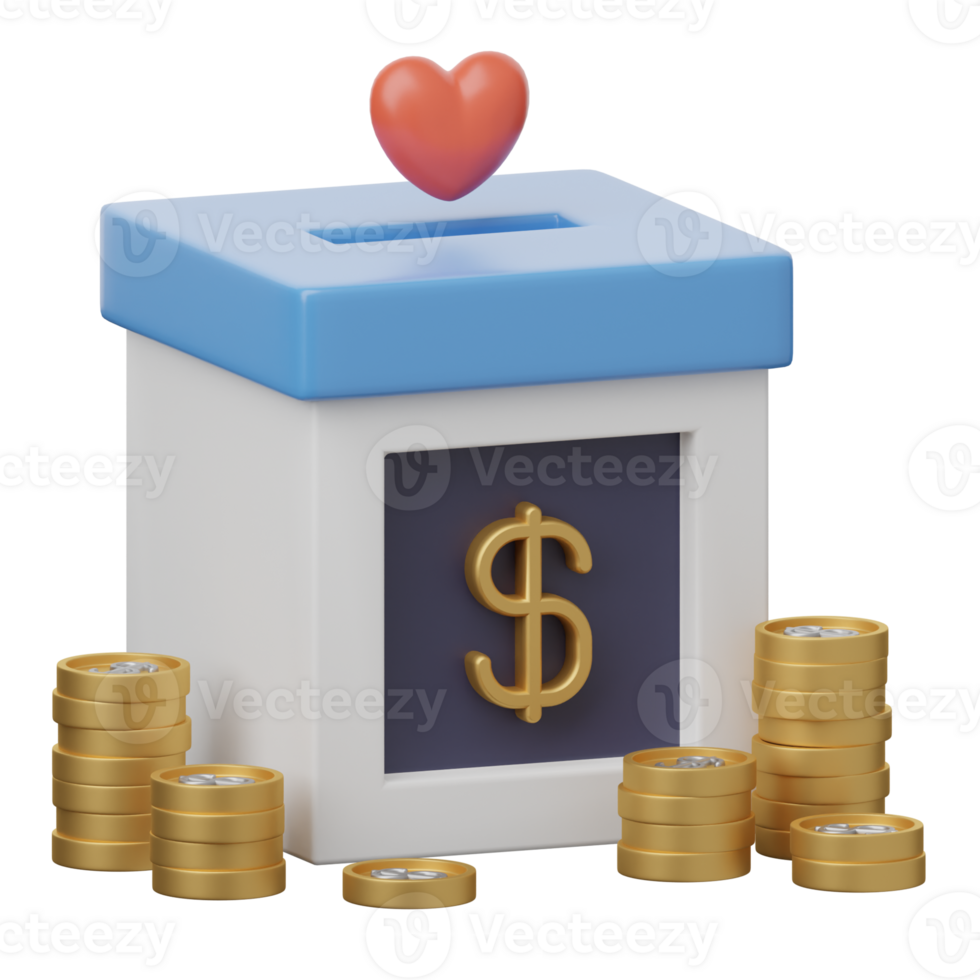 Money box with heart and dollar sign png