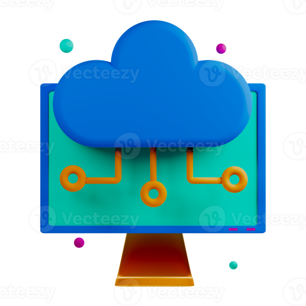 A computer with a cloud icon on it png
