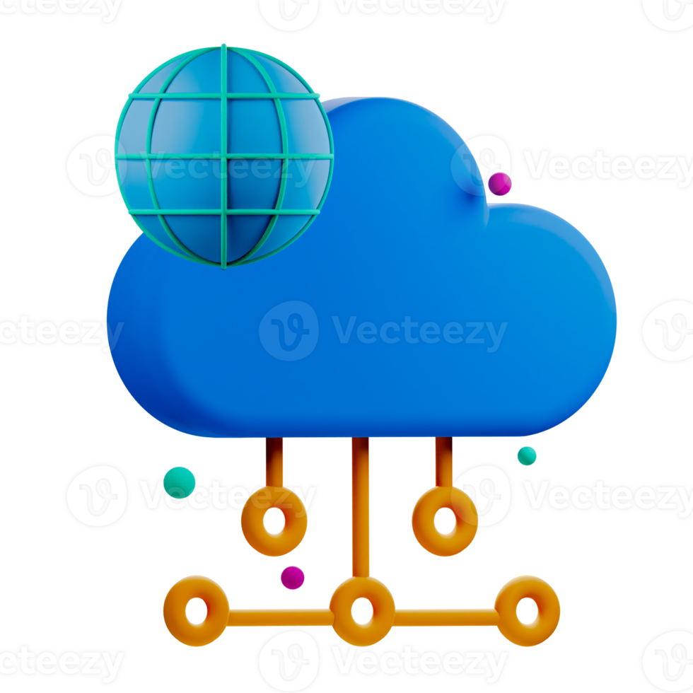 A cloud with a globe and a network connection png