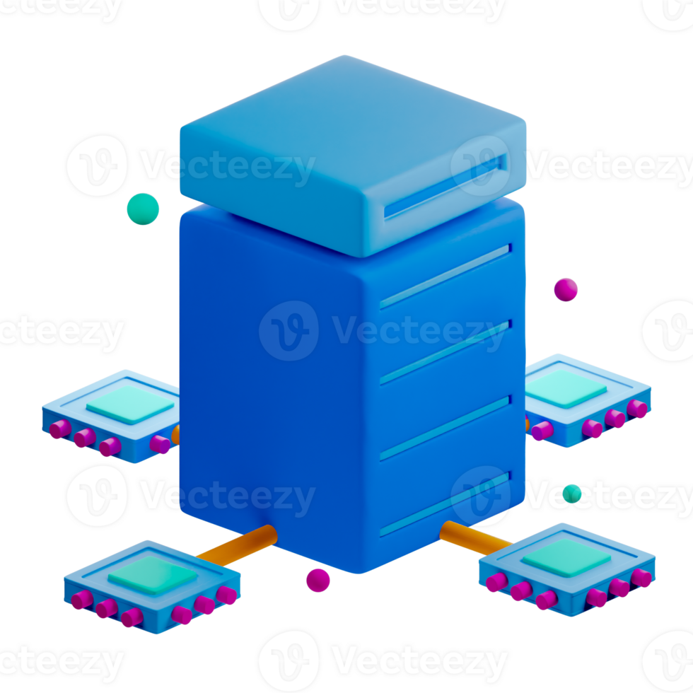 A blue computer tower with a bunch of small blue cubes png