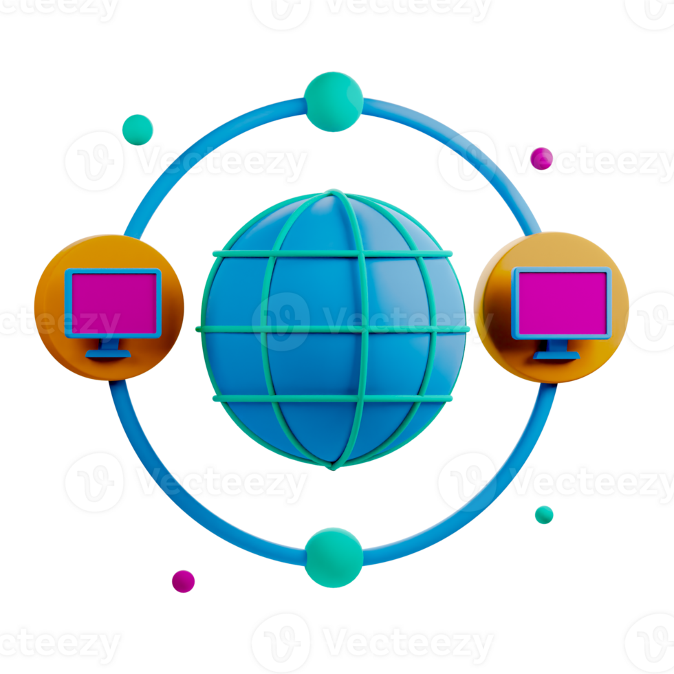 A globe with two computers and a monitor png