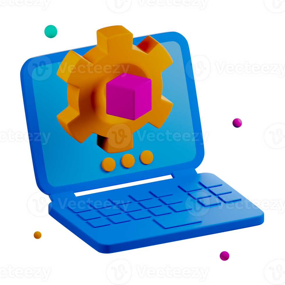 A laptop with gears on it and a colorful background png