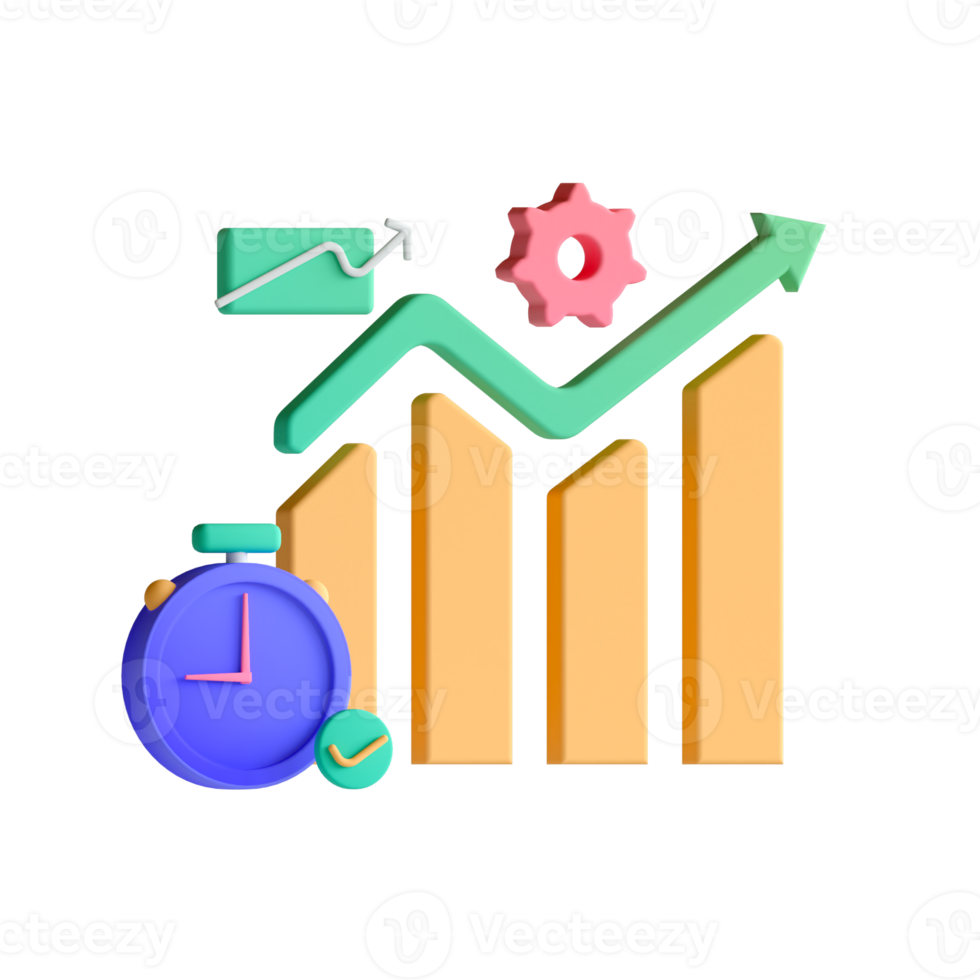An icon of a clock and a graph chart png