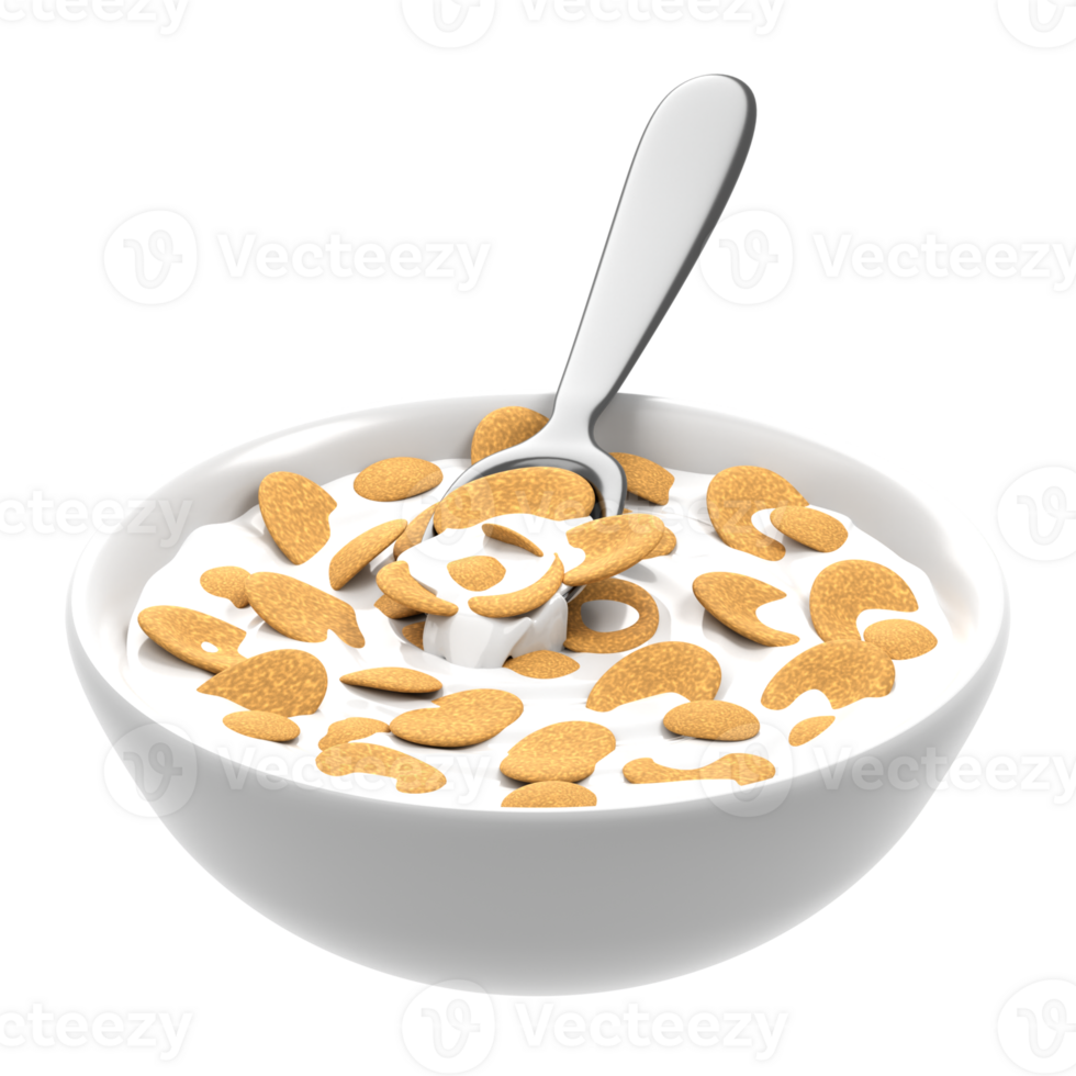 Cereal bowl with spoon and cereal png