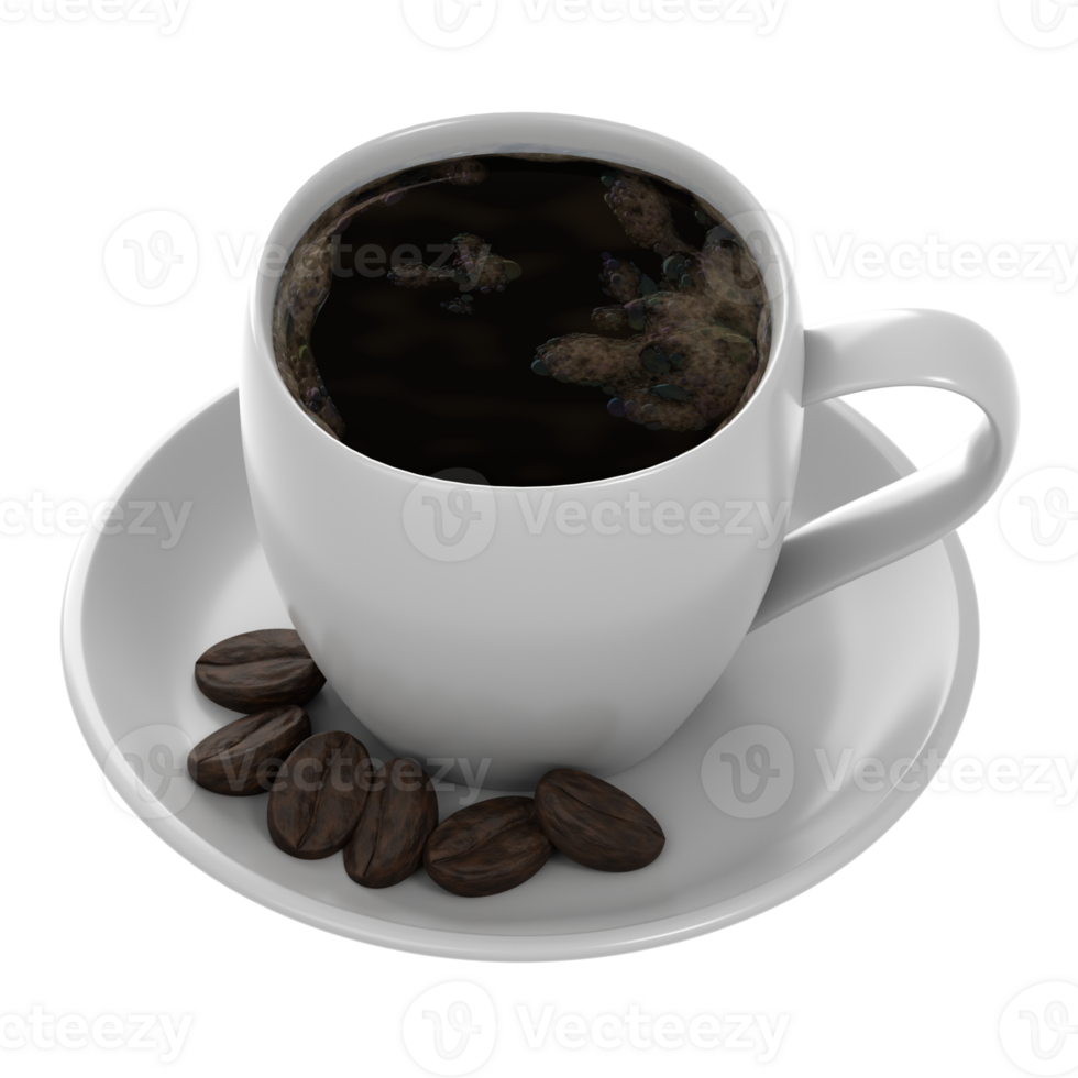 A cup of coffee with beans on a saucer png