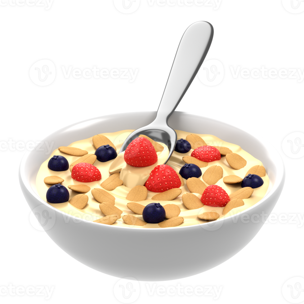 Cereal with berries and raspberries in a bowl png
