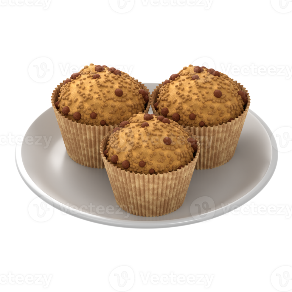Three muffins are on a plate on a black background png