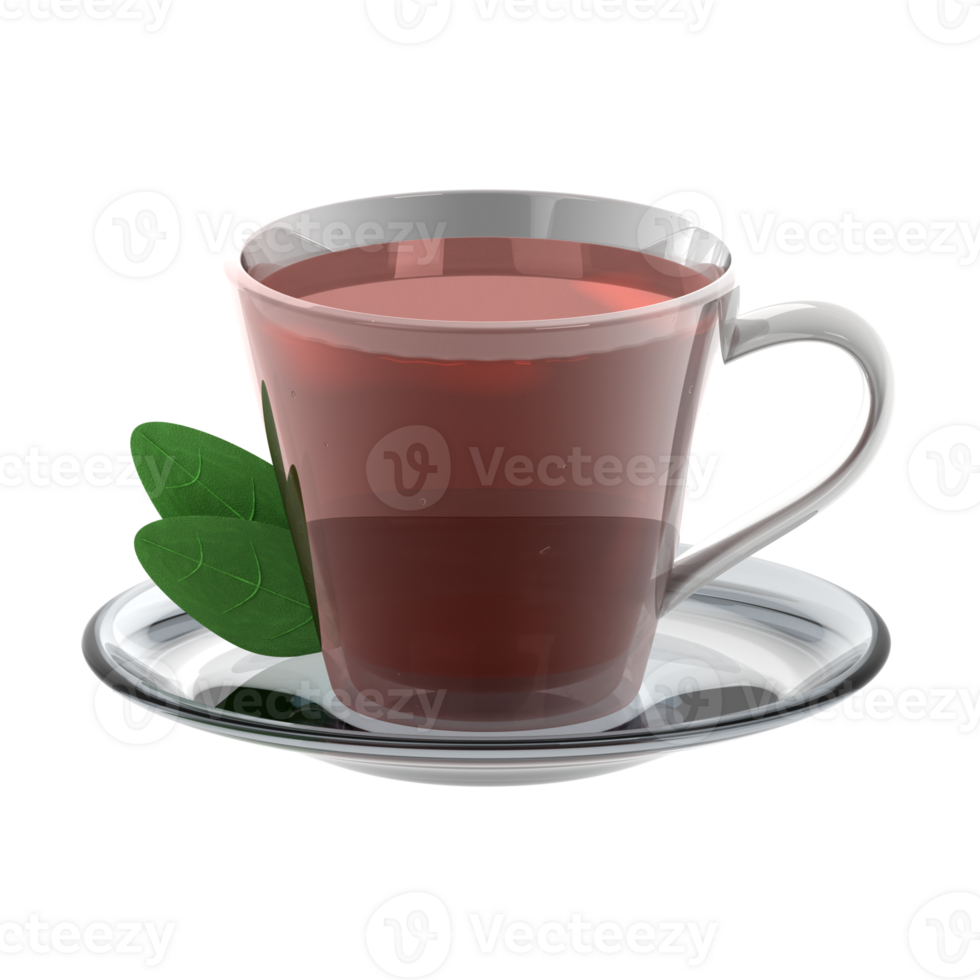 A cup of tea with a leaf on the saucer png