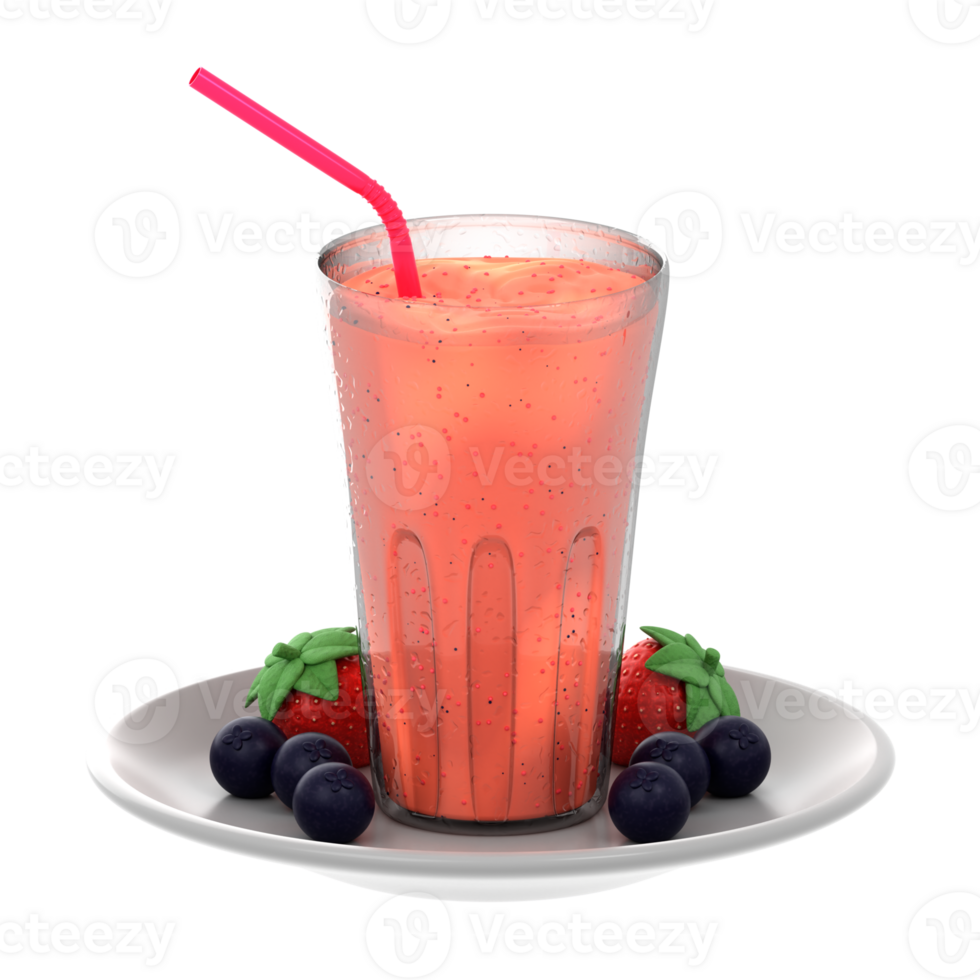 A strawberry smoothie with berries on a plate png
