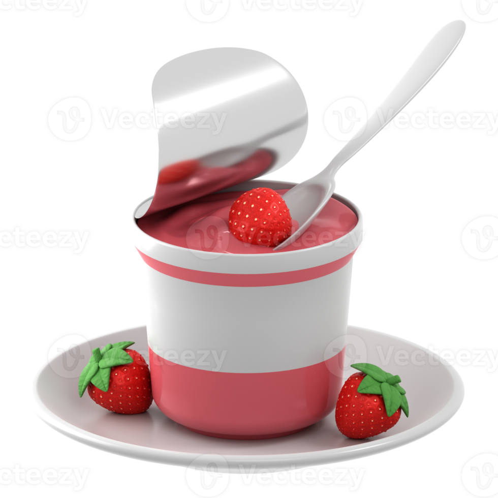 A strawberry and cream dessert with a spoon png