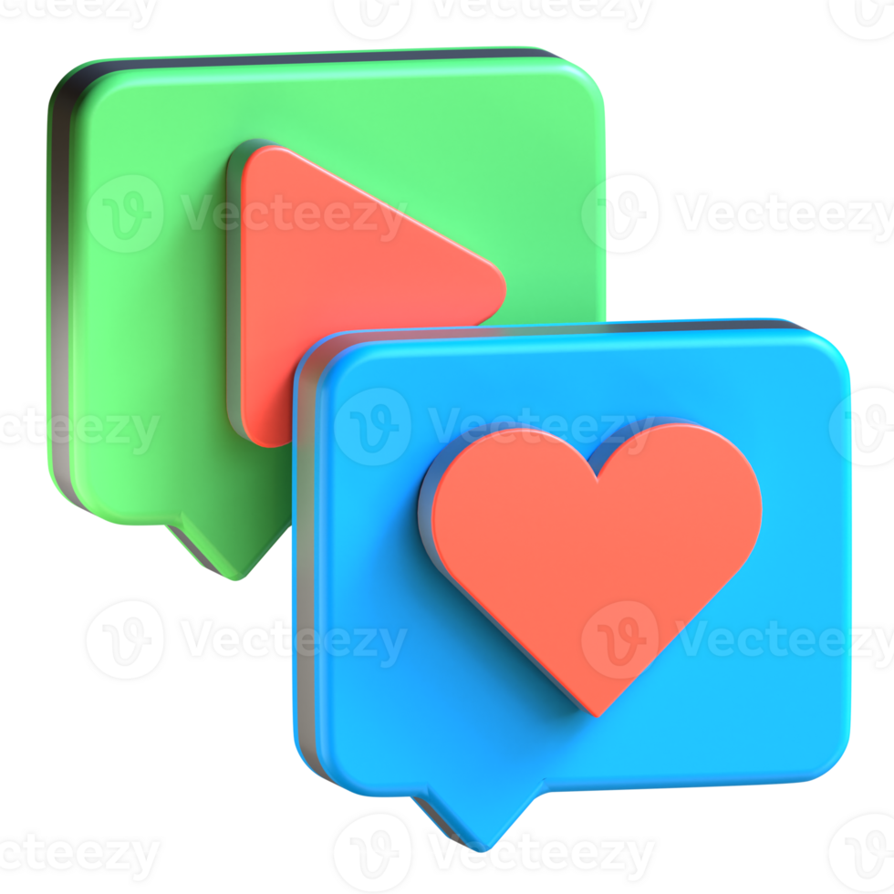 Two colorful speech bubbles with a heart and play button png