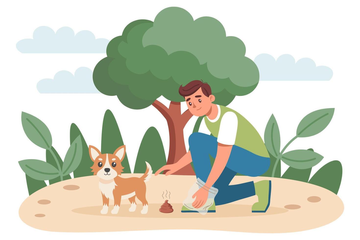 Man cleaning dog waste in park vector