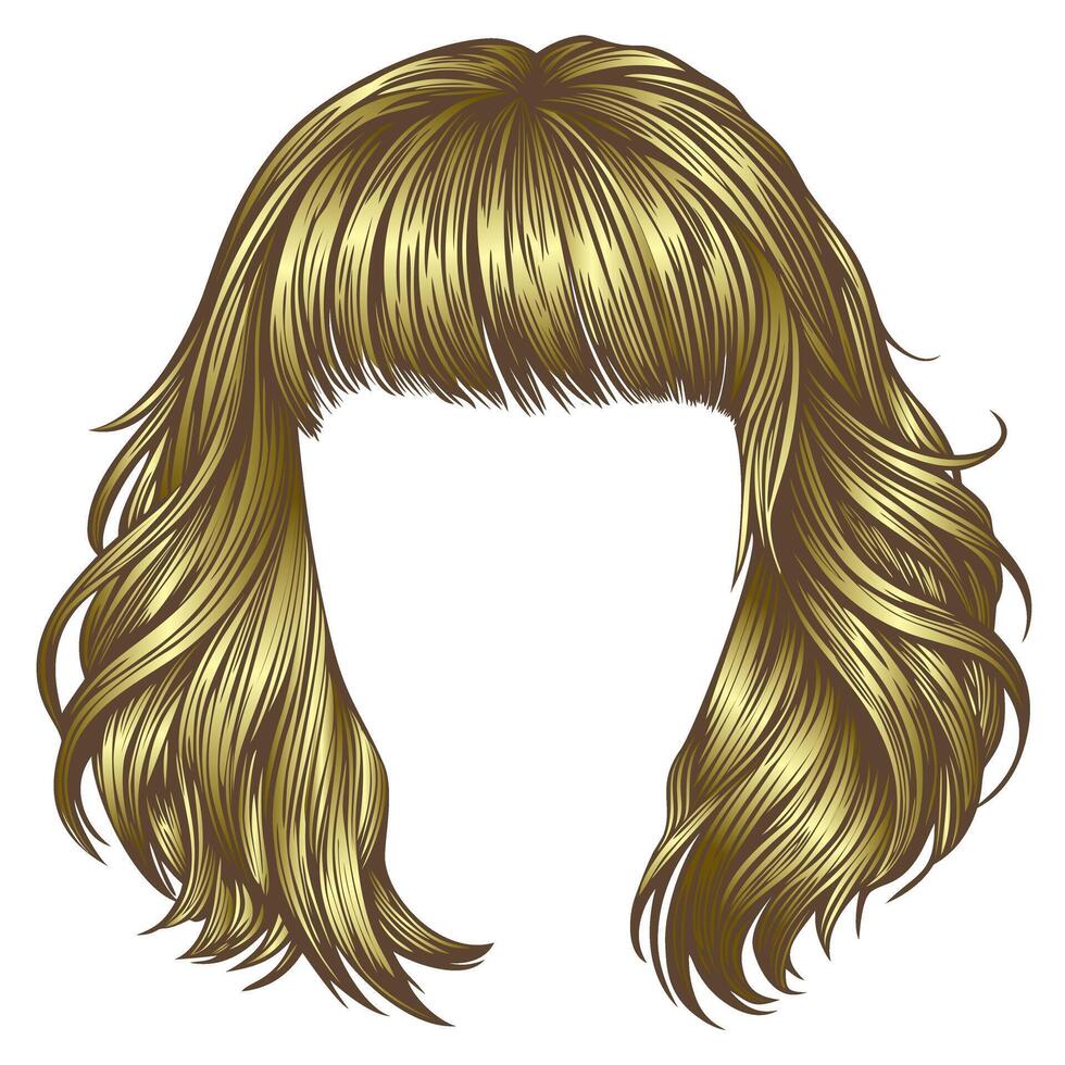 Wavy hair illustration with bangs vector