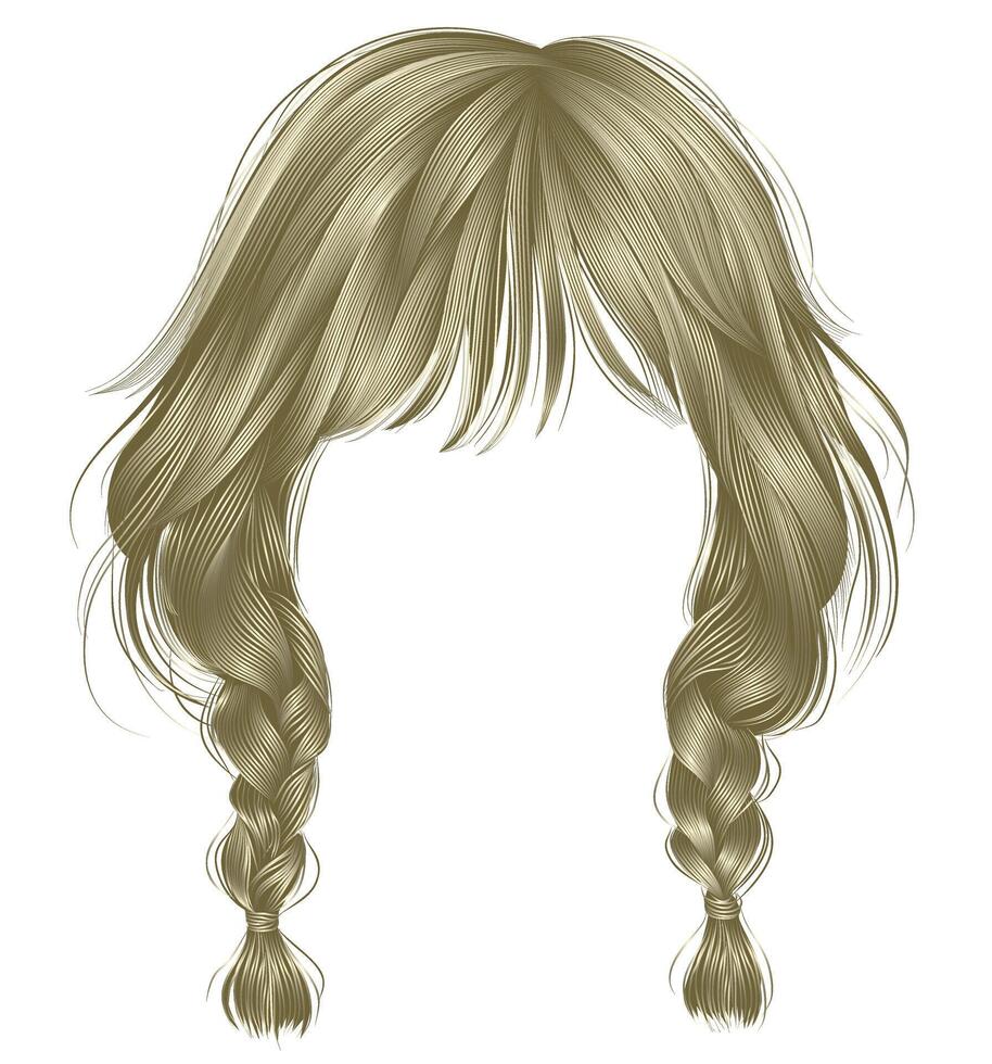 trendy women hairs blond colour .two plaits . fashion beauty style . vector