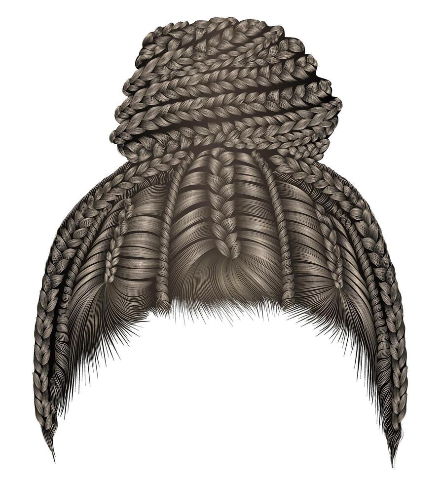 trendy african hair bun with plaits cornrows.brown brunette fashion beauty style vector