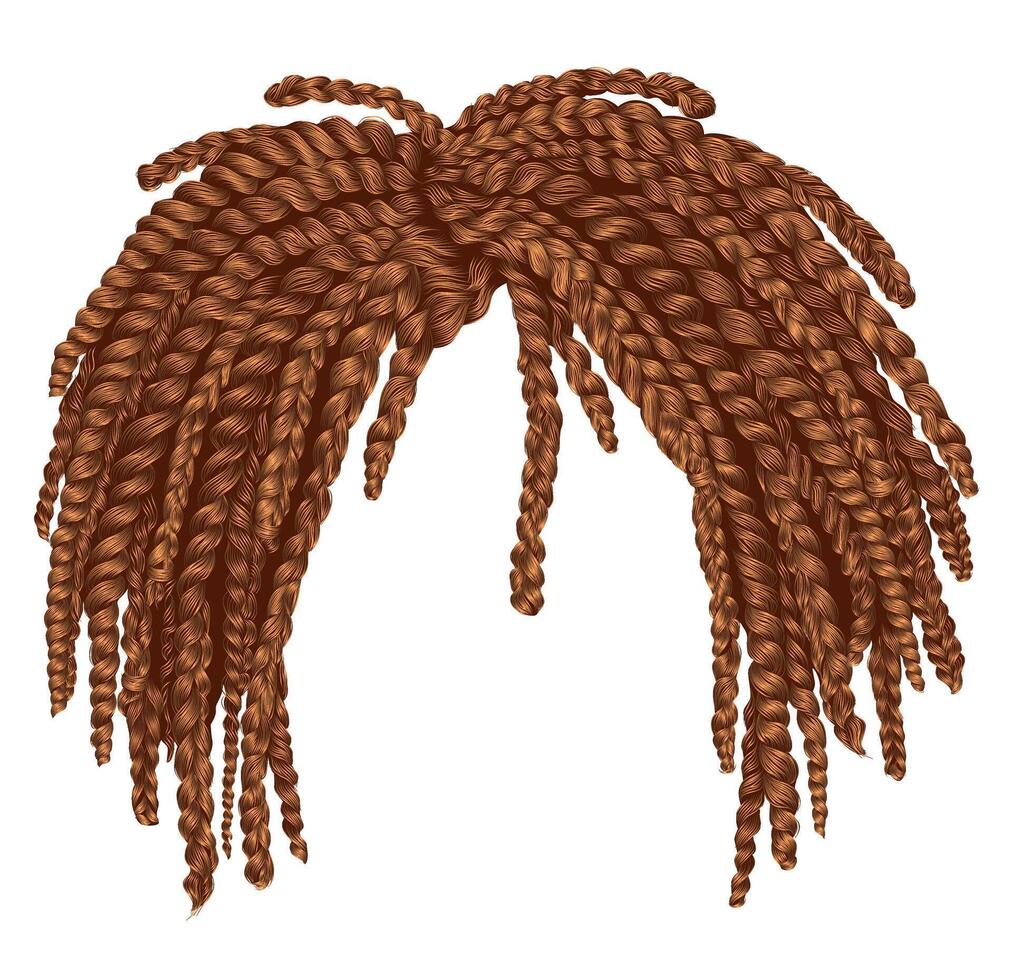 trendy african long hair red braids . realistic 3d . fashion beauty style .hairstyle wig vector
