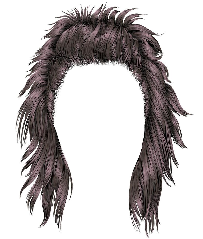 trendy woman disheveled hairs . dark brown brunette color . beauty style vector
