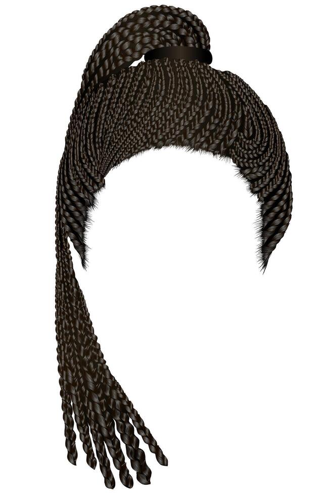 trendy women african hairs cornrows. black colour .high ponytail . fashion beauty style vector