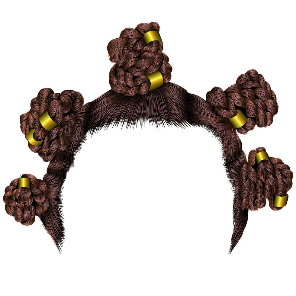 fashion african hairstyle buns braids. realistic graphics. fashion beauty style vector
