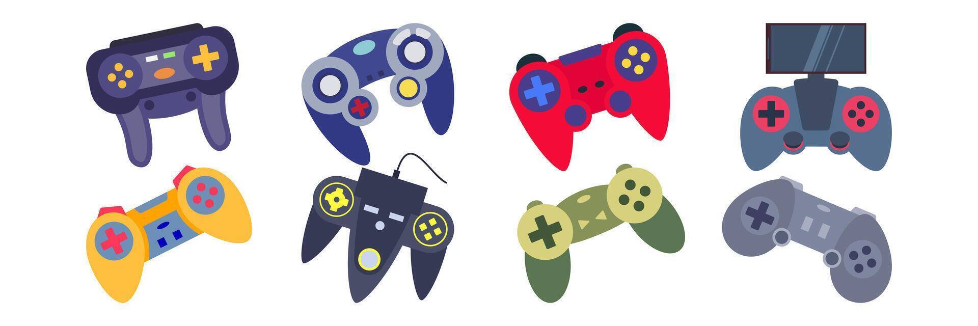 Variety of colorful game controllers vector